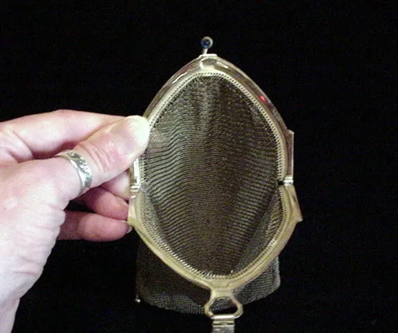 1900s Soldered Gold Mesh Purse Whiting & Davis Antique Flapper Bag Victorian Formal Evening Bridal Wedding