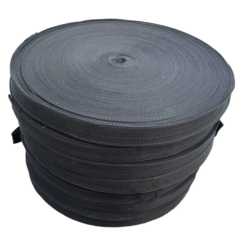 1" Flat Nylon Webbing Straps - Black, 25 Yd Roll - Lightweight