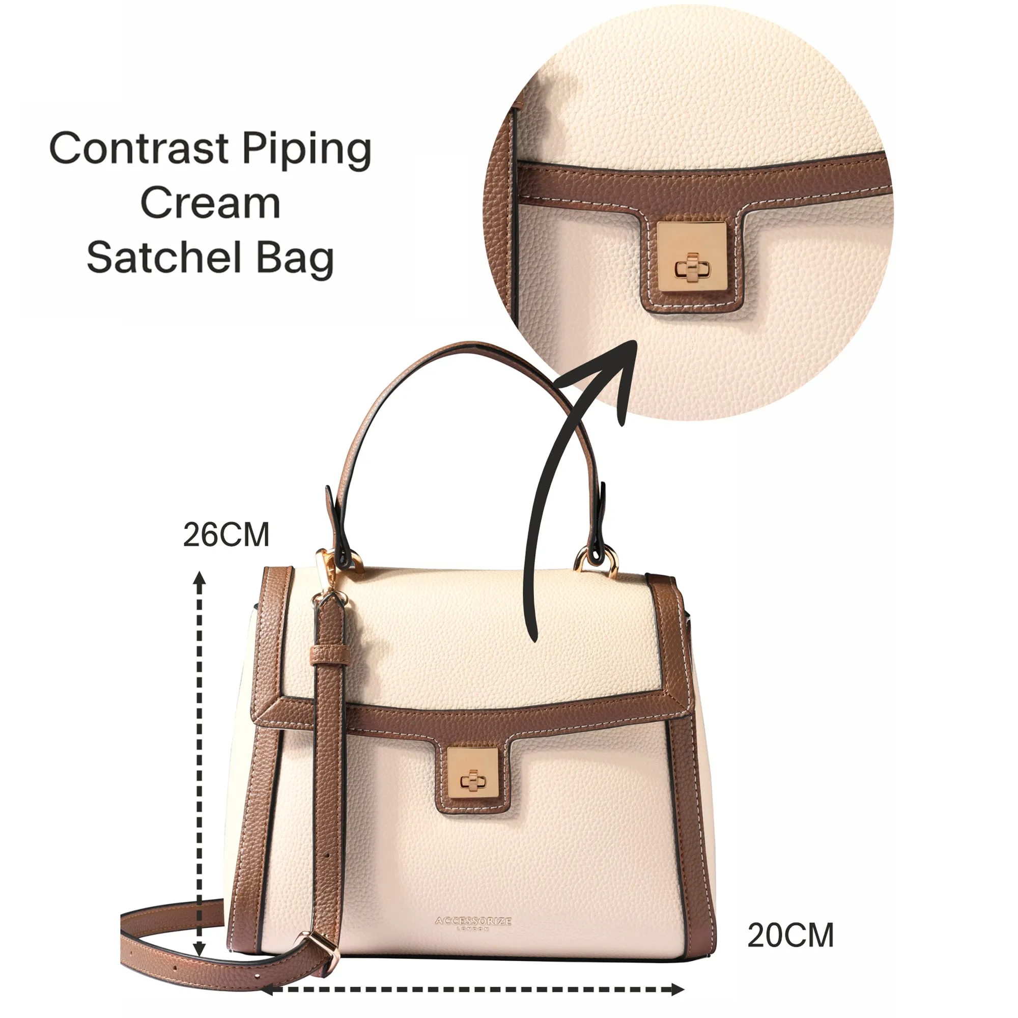 Accessorize London Women's Cream Contrast Piping Satchel