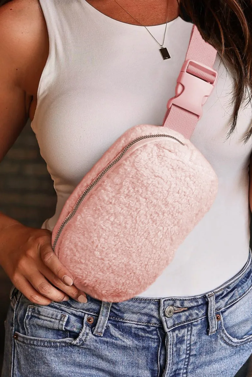 Ansley Pink Sherpa Crossbody Bag