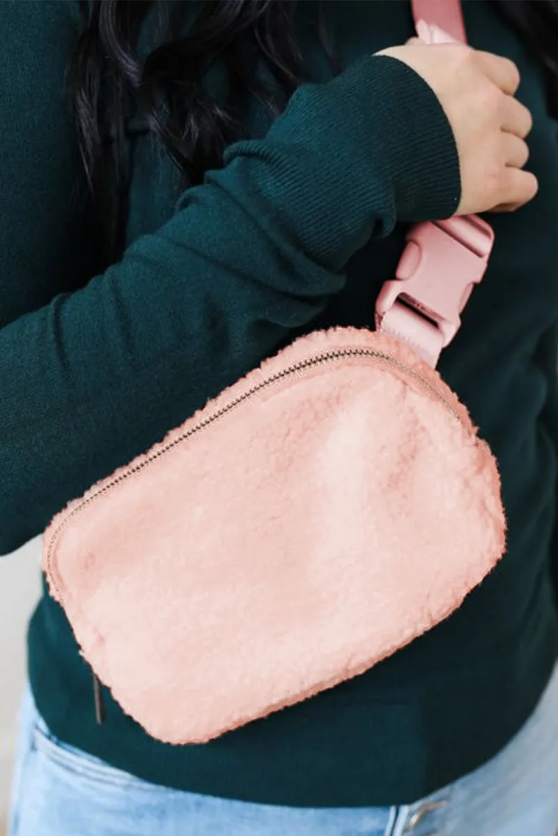 Ansley Pink Sherpa Crossbody Bag