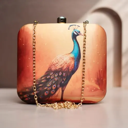 Artklim Multicolor Peacock Printed Clutch