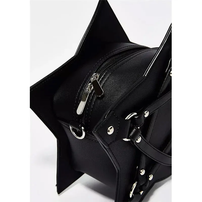 Black Gothic Retro Pentagram Punk Fashion Designer Casual Unisex Leather Bag