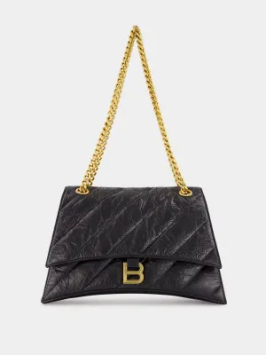 Black Quilted Crush Medium Chain Bag