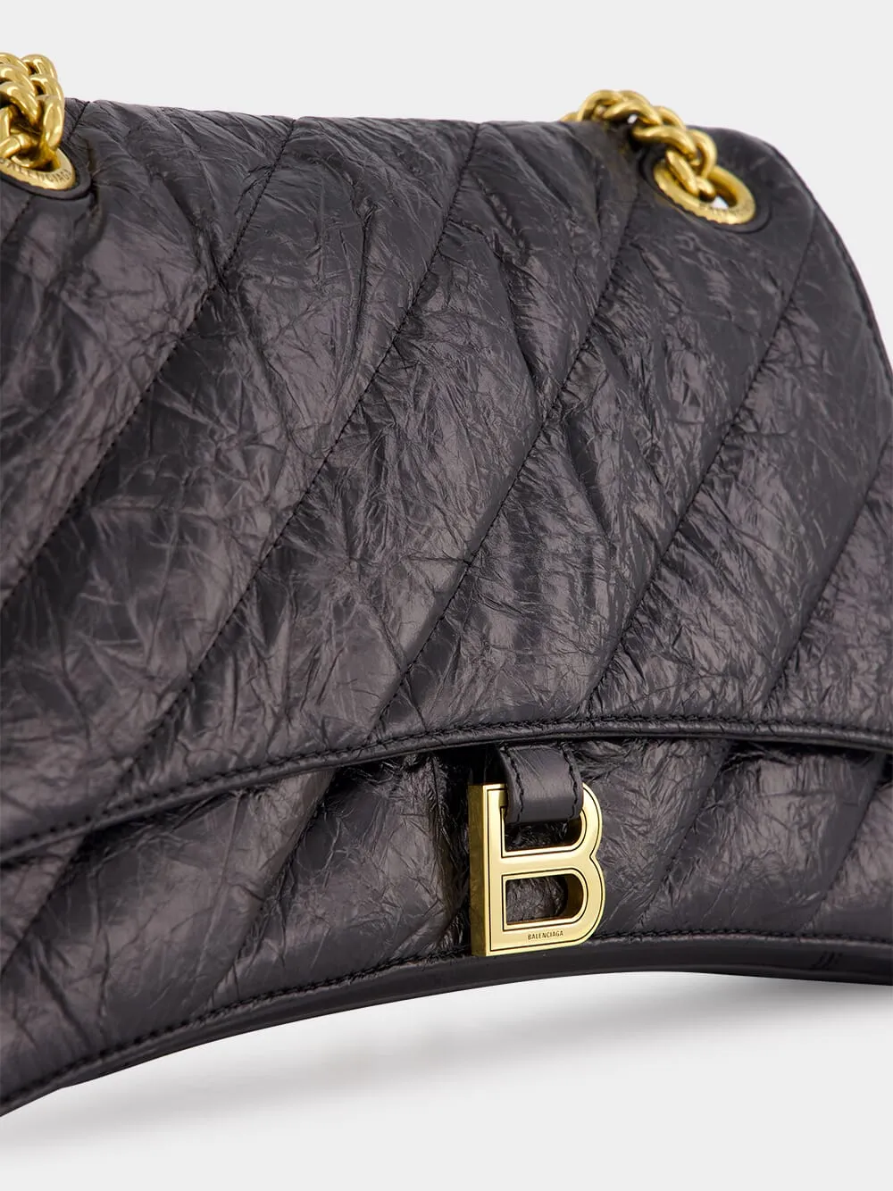 Black Quilted Crush Medium Chain Bag