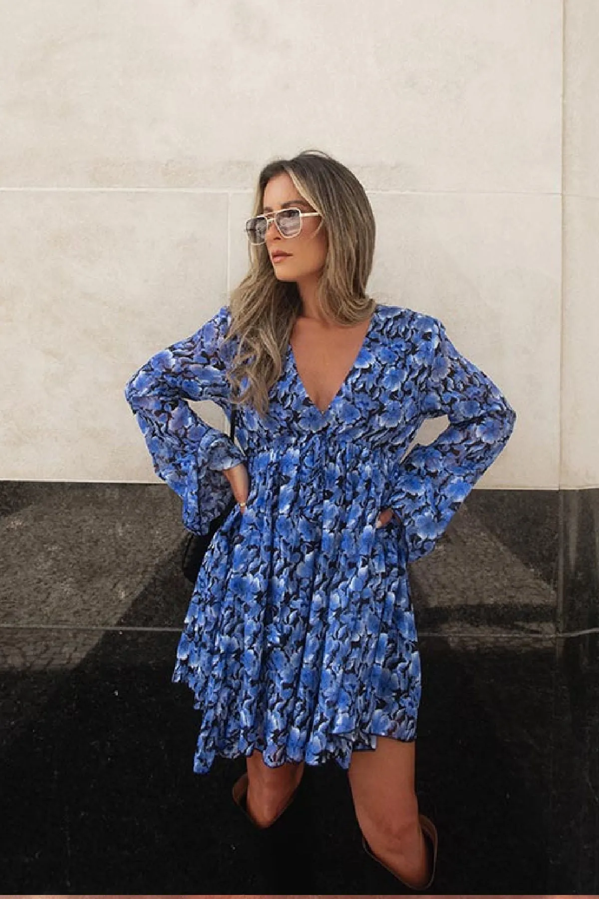 Blue Floral Chiffon Romper - FINAL SALE