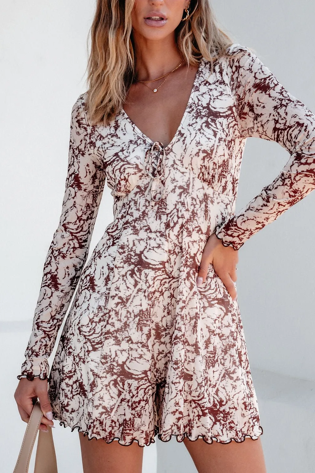 Brown Floral Print Romper Dress - DOORBUSTER