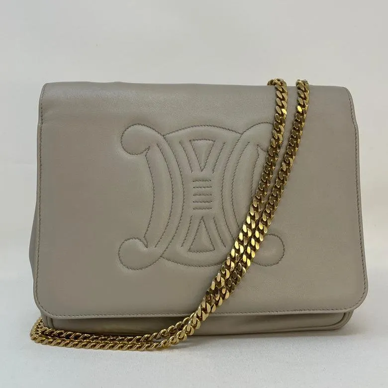 Celine Medium Taupe Leather Triomphe Shoulder Bag