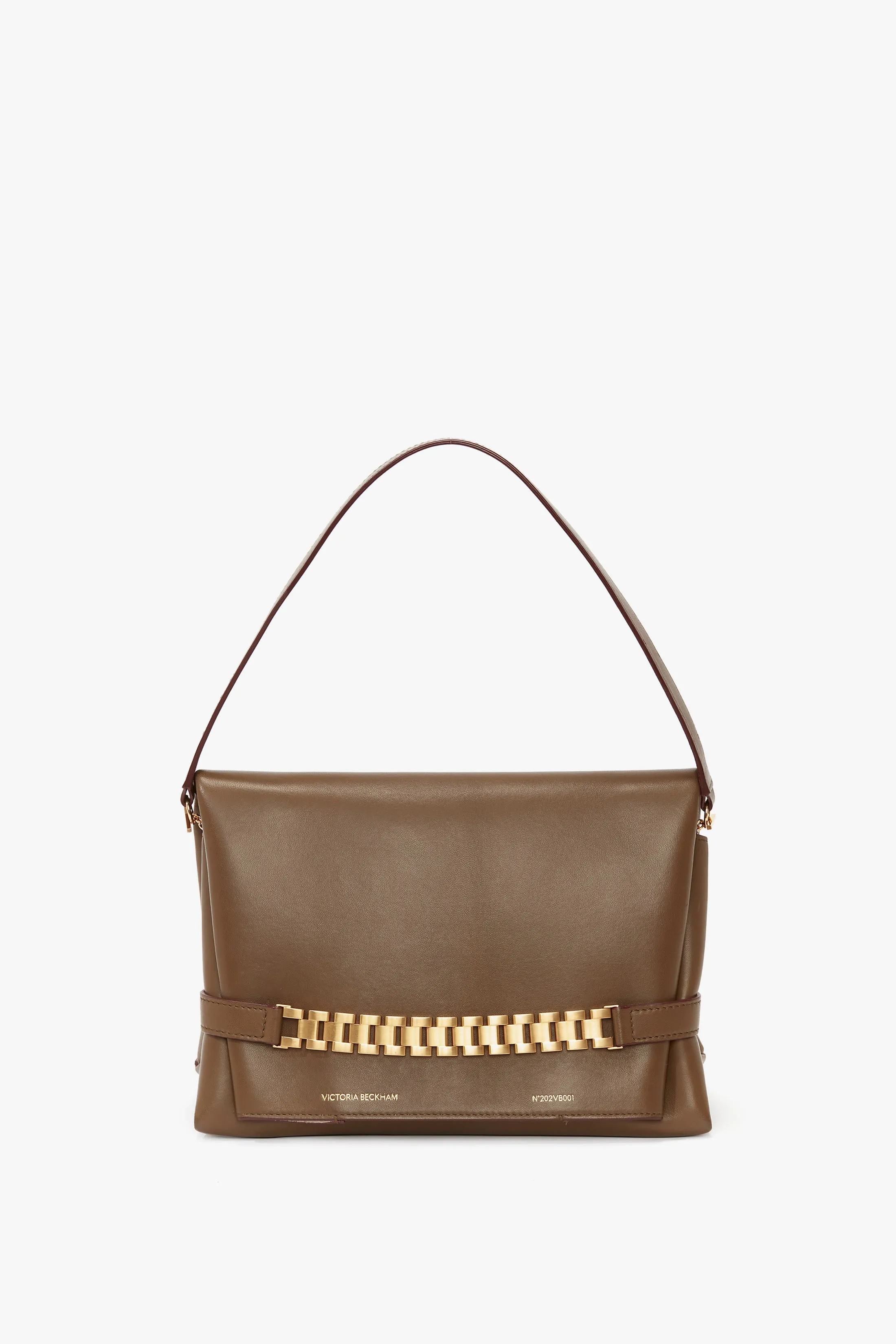 Chain Pouch Bag With Strap In Khaki Leather