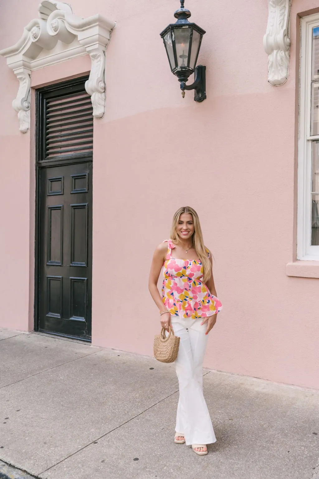 Coral Pink Print Ruffled Tank Top - FINAL SALE