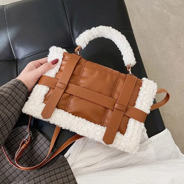 Deer Lock Chain Winter Soft Plush Fur Designer Handbag