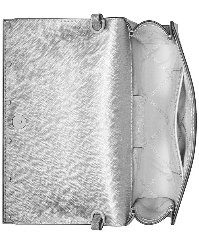 East West Michael Kors Large Leather Clutch, Silver