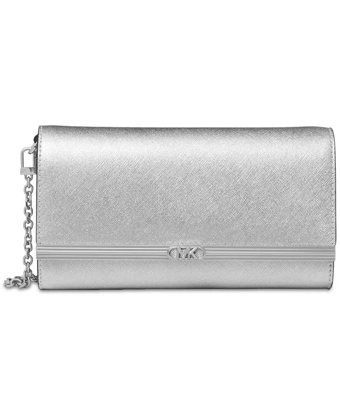 East West Michael Kors Large Leather Clutch, Silver