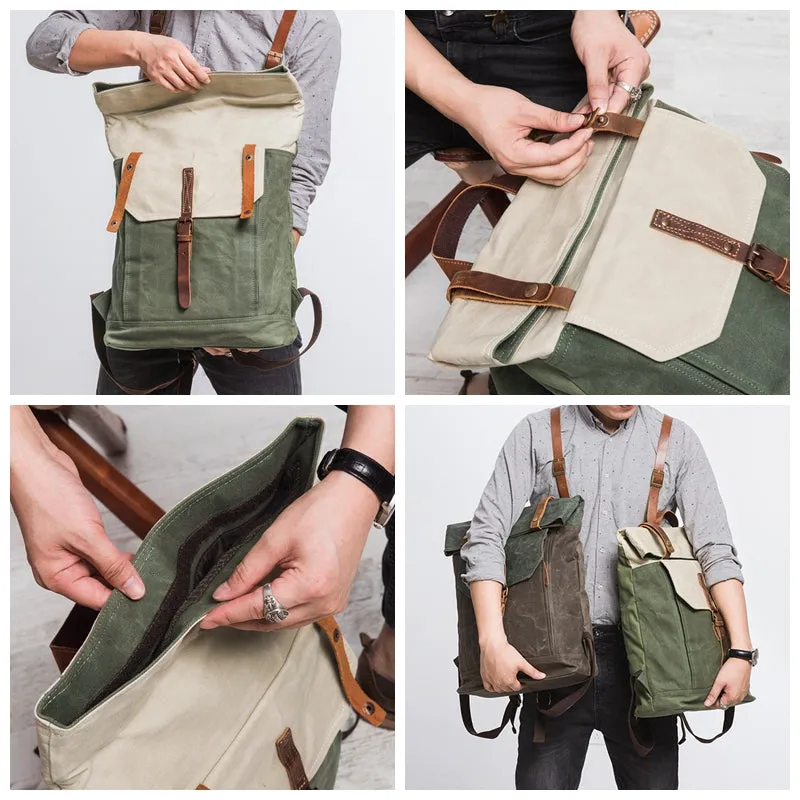 Handcrafted Canvas Leather Travel Backpack Casual Canvas Daypack Laptop Rucksack YD5191