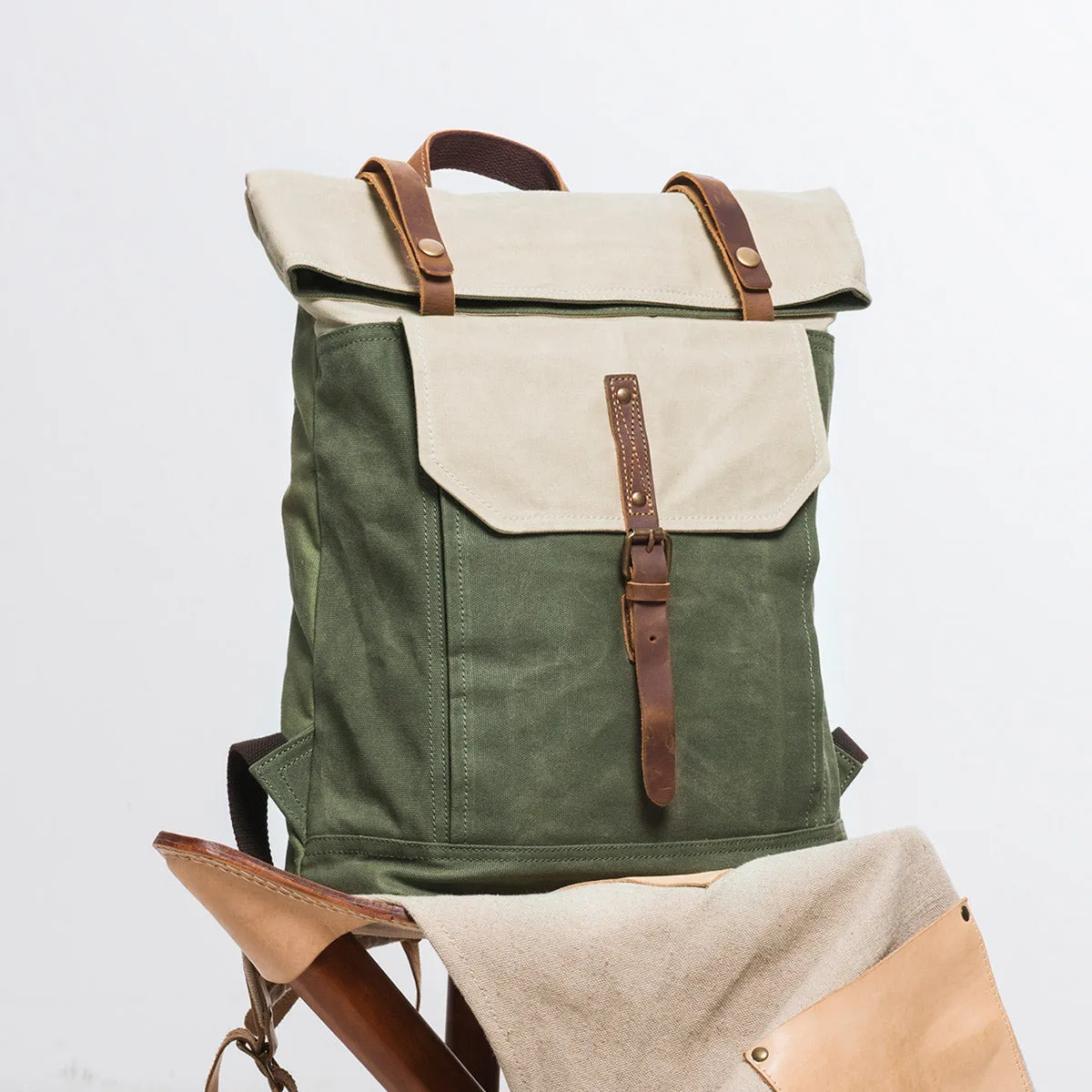 Handcrafted Canvas Leather Travel Backpack Casual Canvas Daypack Laptop Rucksack YD5191