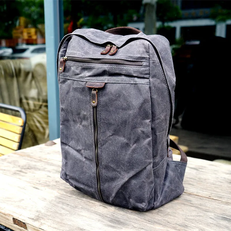 Handmade Waxed Canvas School Backpack Large Travel Backpack 15'' Laptop Backpack Outdoor Bag YC14