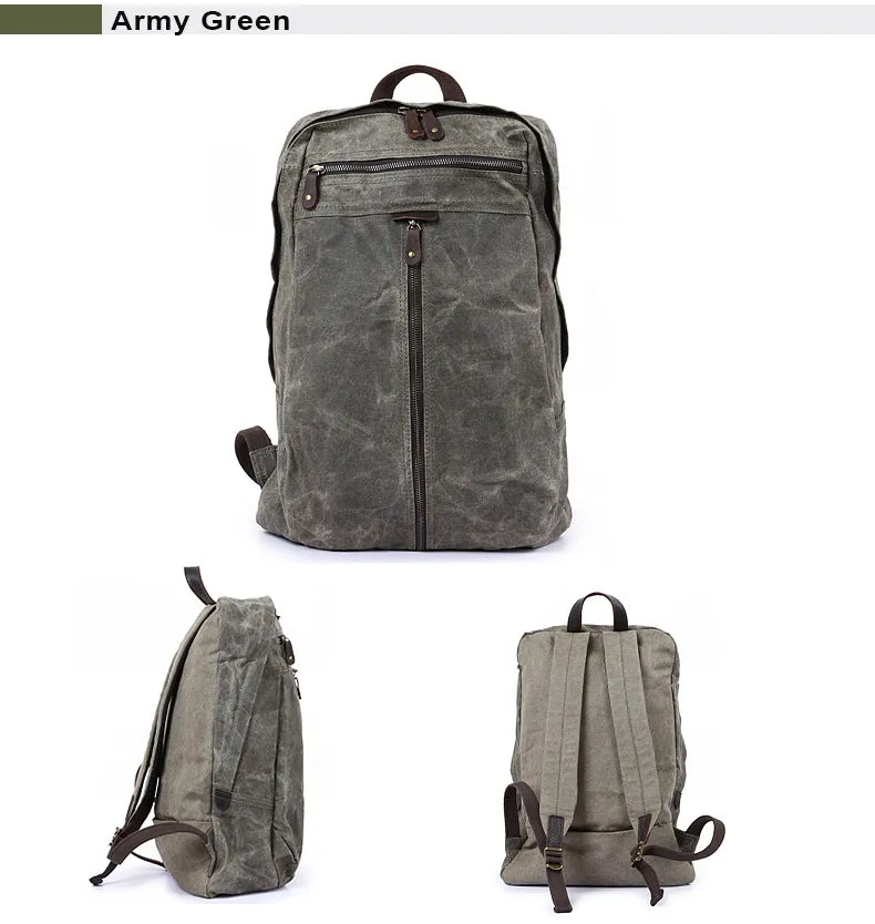 Handmade Waxed Canvas School Backpack Large Travel Backpack 15'' Laptop Backpack Outdoor Bag YC14