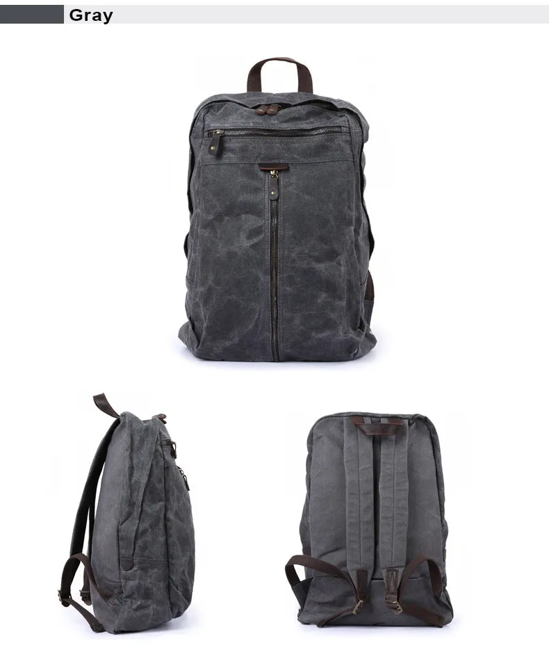 Handmade Waxed Canvas School Backpack Large Travel Backpack 15'' Laptop Backpack Outdoor Bag YC14