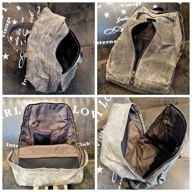 Handmade Waxed Canvas School Backpack Large Travel Backpack 15'' Laptop Backpack Outdoor Bag YC14