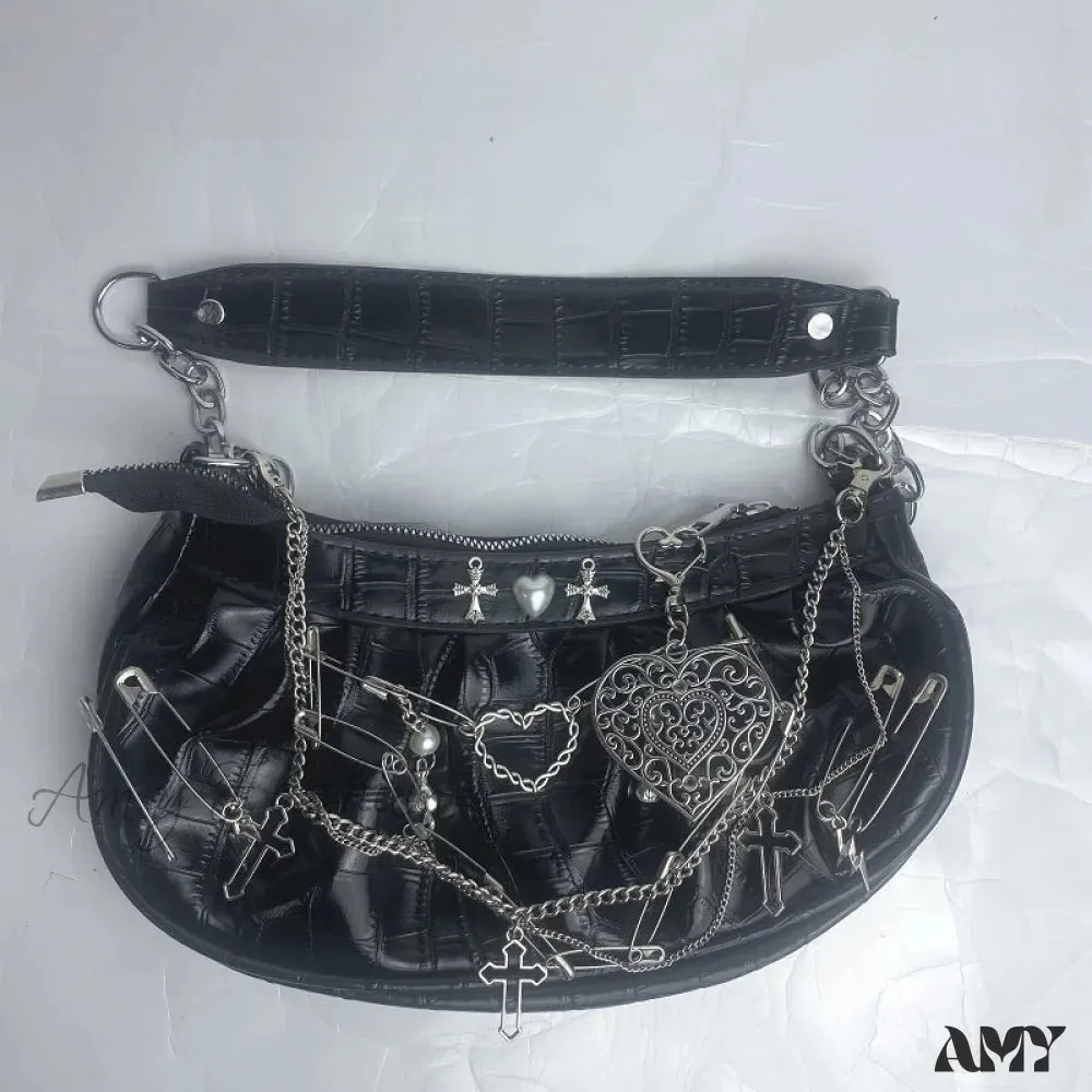 Harajuku Bag Hip Crossbody Shoulder Hop Metal Tote Gothic Punk Rock Y2K Underarm