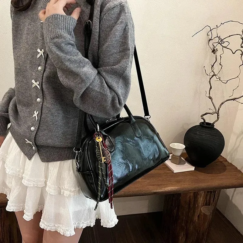 Leather Women Tote Bags Double Zipper Tassel Accessories Medium Purses