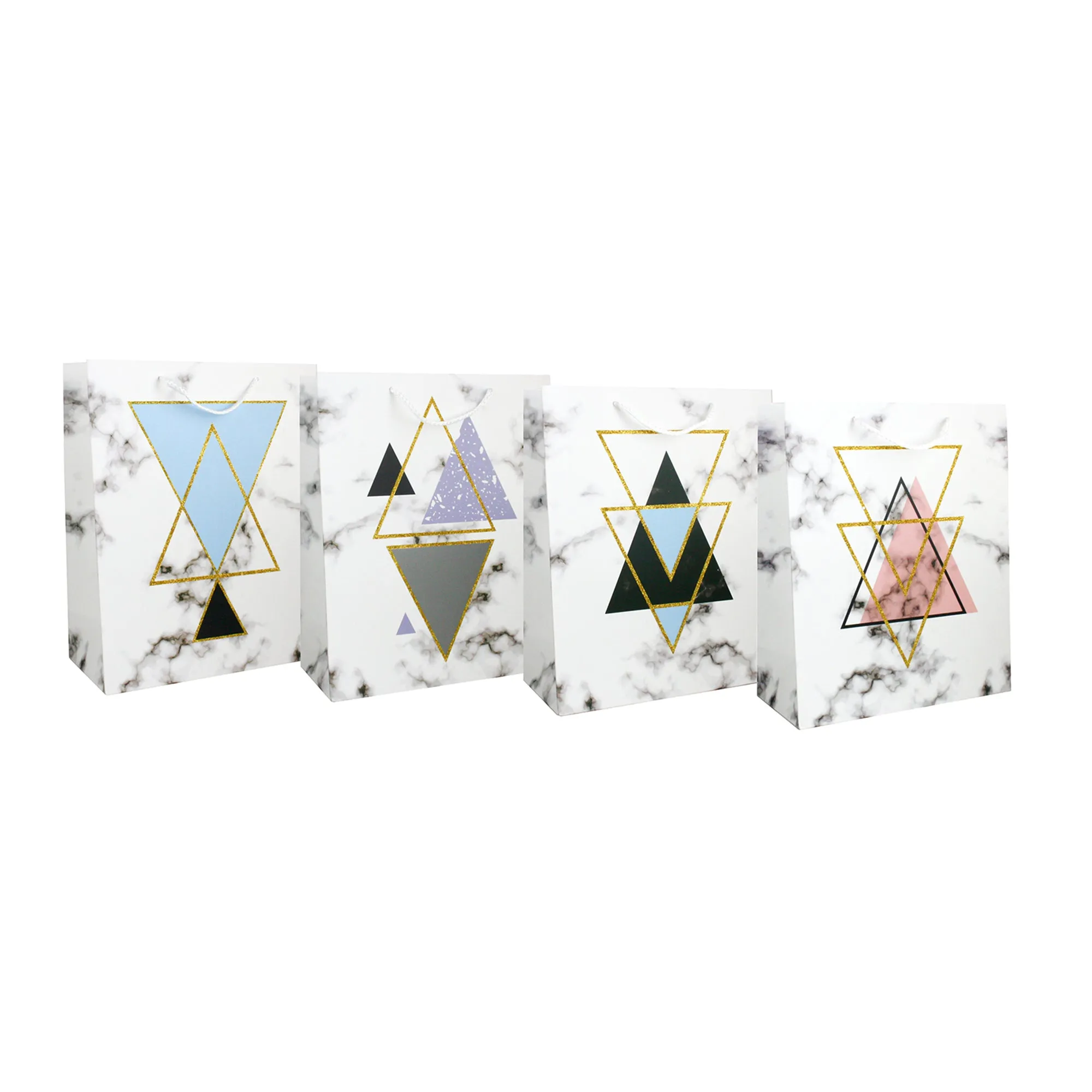 Marble Gift Bags With Geometric Patterns - Set Of 4, Assorted Designs (Sizes Available)