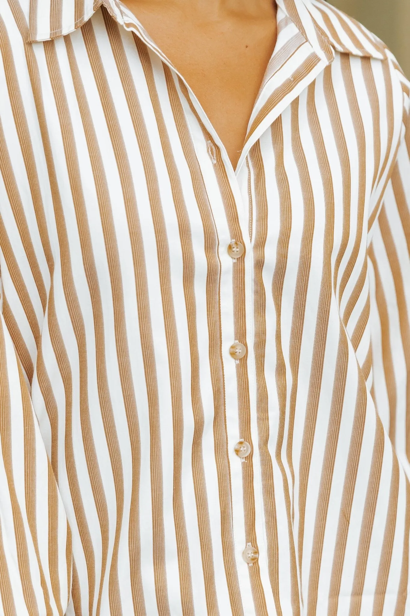 Muse By Magnolia Camel Striped Button Down Shirt - FINAL SALE