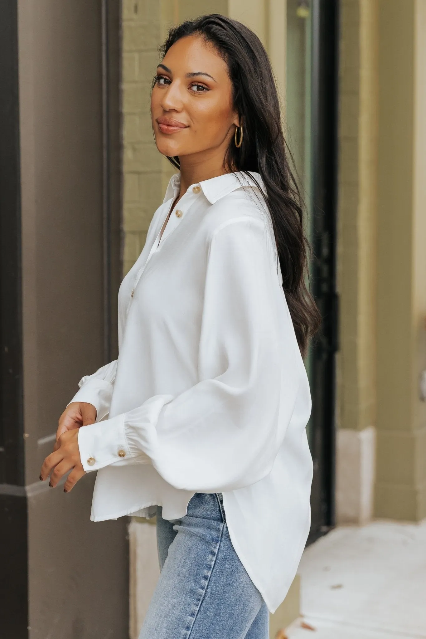 Muse By Magnolia Ivory Button Down Shirt - FINAL SALE