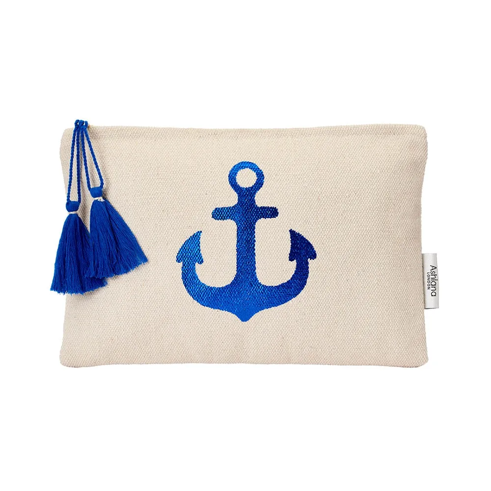 Navy Anchor Foil Print Pouch