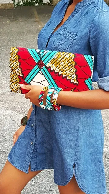 Red and Blue African Print Clutch Purse - DP3551CL