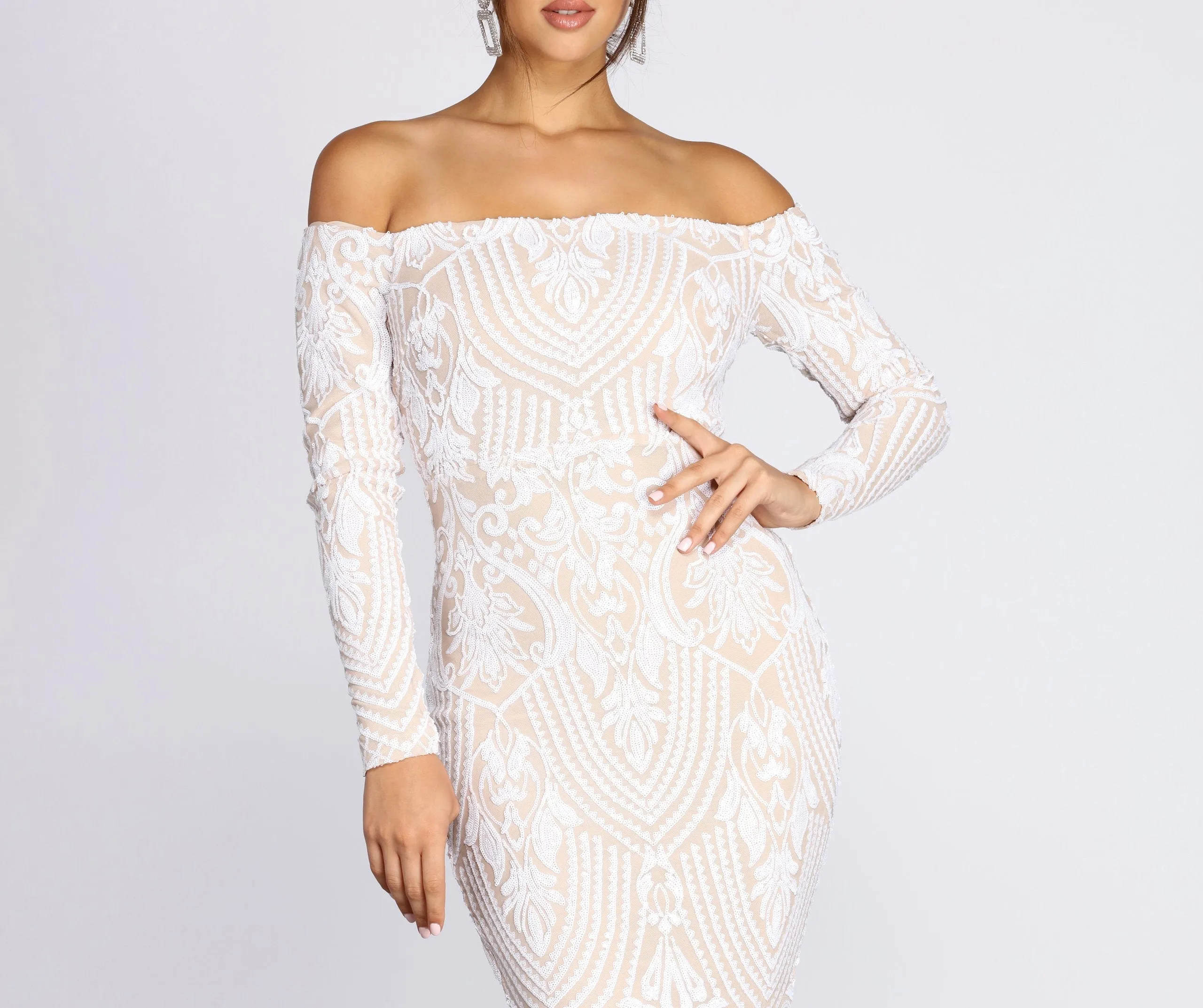 Sierra Sequin Off The Shoulder Formal Dress