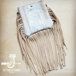 **Small Crossbody Handbag Leather Cream Metallic Hide w/ Full Fringe 514L