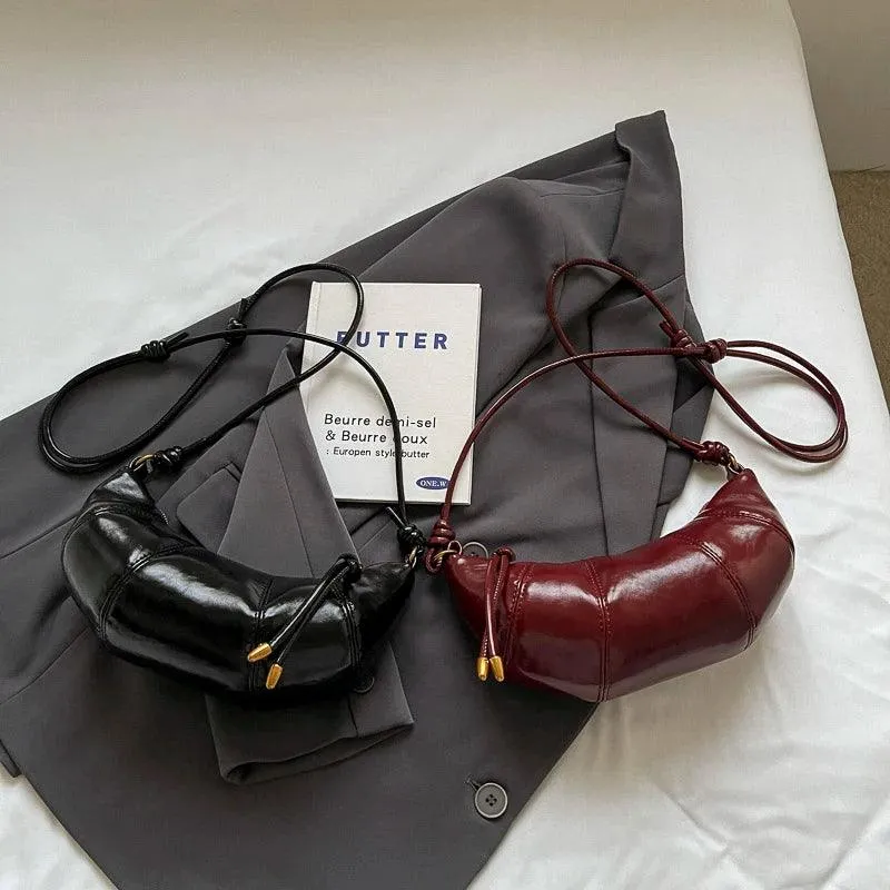 Small Hobo Bags Glazed Soft Leather Crescent Zipper Small Zip Women's Purses