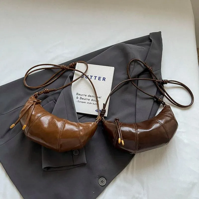 Small Hobo Bags Glazed Soft Leather Crescent Zipper Small Zip Women's Purses