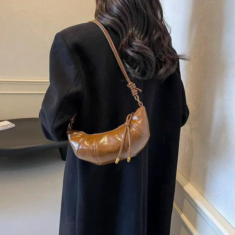 Small Hobo Bags Glazed Soft Leather Crescent Zipper Small Zip Women's Purses