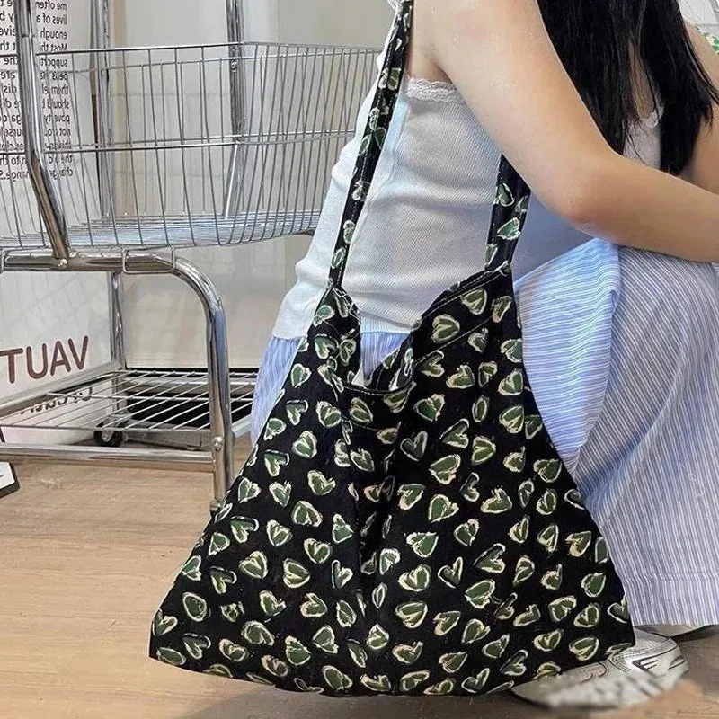 Sohiwoo Retro Corduroy Women Shoulder Bags Large Capacity Female Summer Beach Shopper Bag Flower Printing Bolsas Crossbody Packs