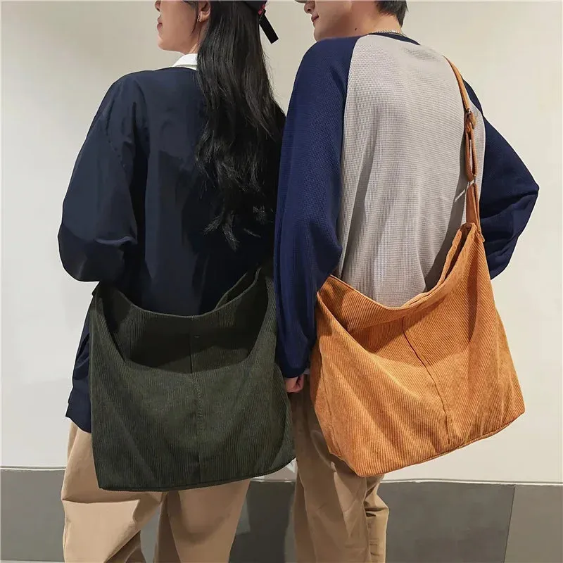 Sohiwoo Trendy Cool Corduroy Women's Shoulder Bag Large Capacity Unisex College Student Crossbody School Bag Leisure Travel Female Bags