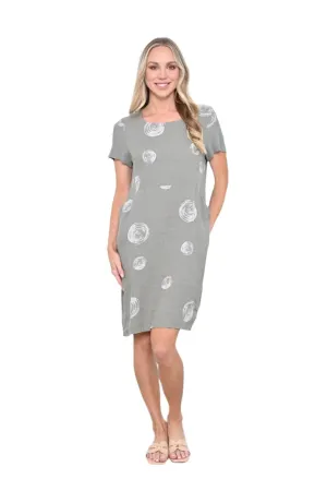 Swirl Print Dress Linen Khaki