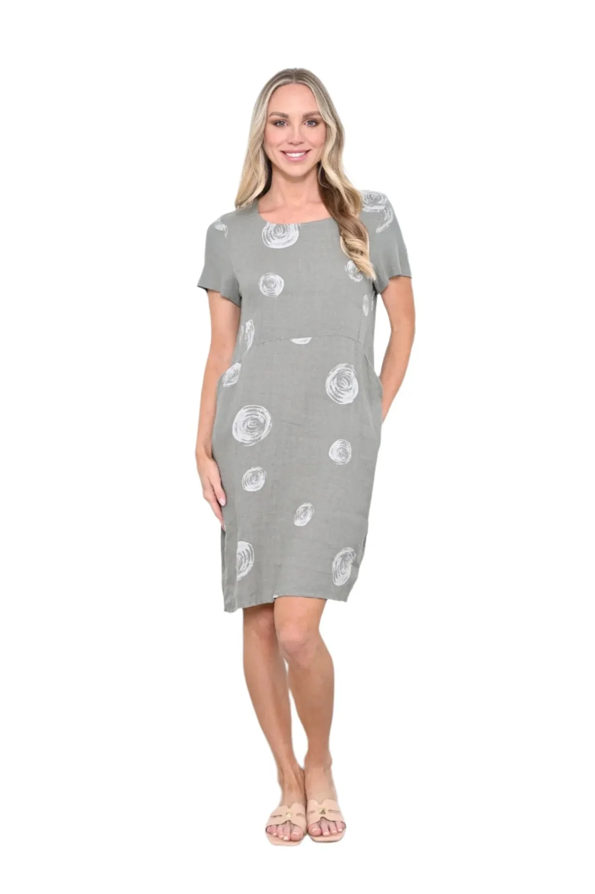 Swirl Print Dress Linen Khaki