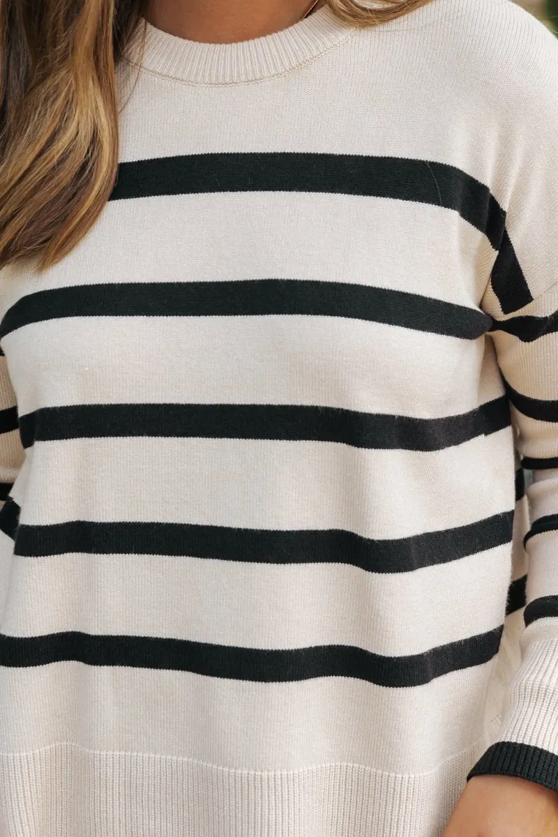 Tan and Black Striped Sweater - FINAL SALE