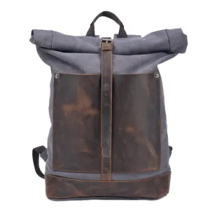 Taw Rolltop Backpack,Waxed Canvas Leather Backpack,Vintage Reclaimed Leather Backpack