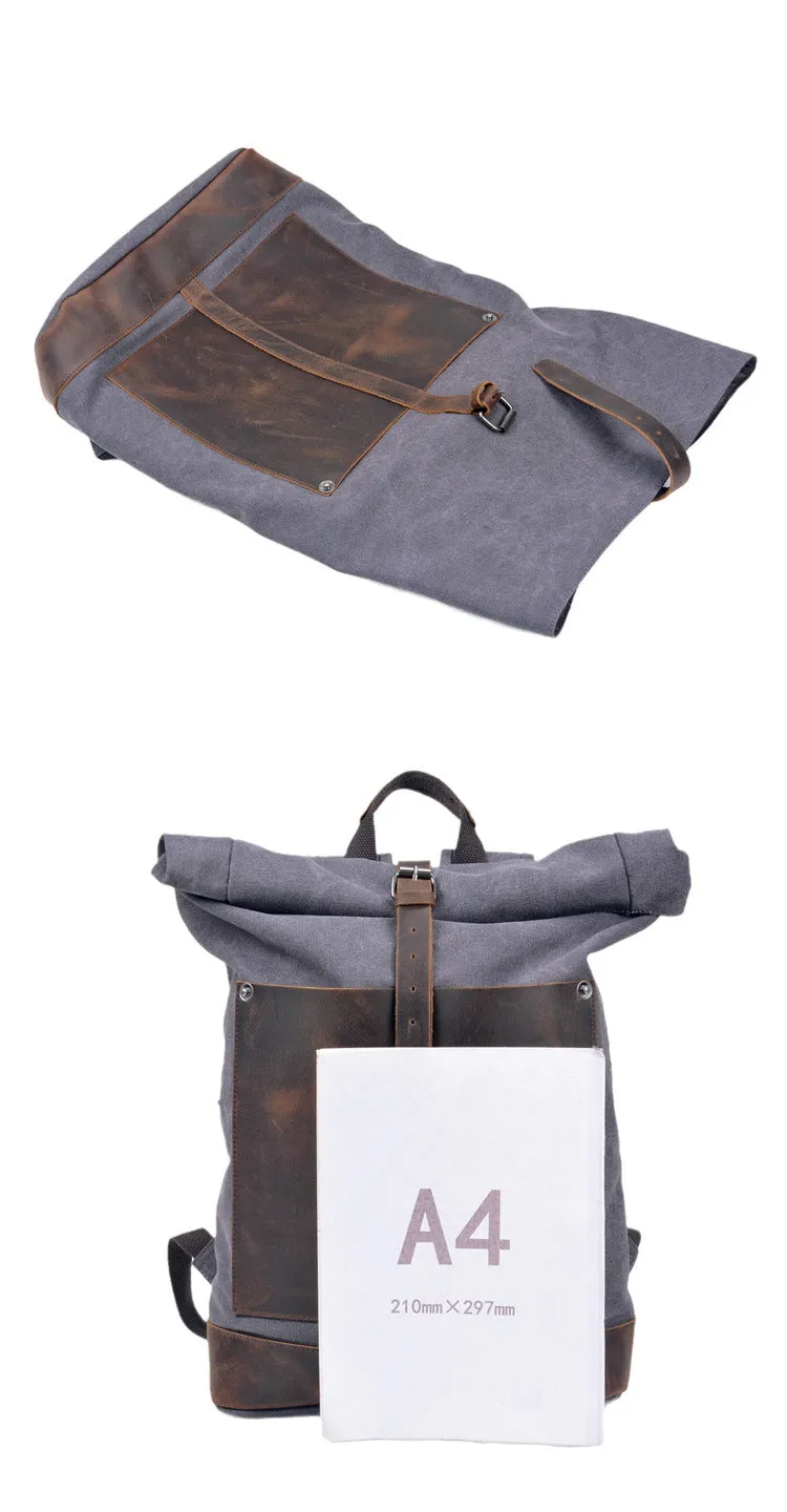 Taw Rolltop Backpack,Waxed Canvas Leather Backpack,Vintage Reclaimed Leather Backpack