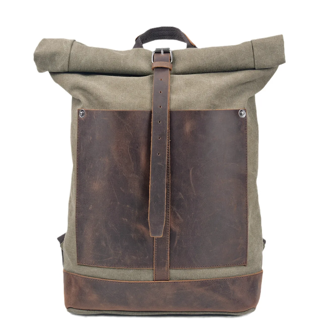 Taw Rolltop Backpack,Waxed Canvas Leather Backpack,Vintage Reclaimed Leather Backpack