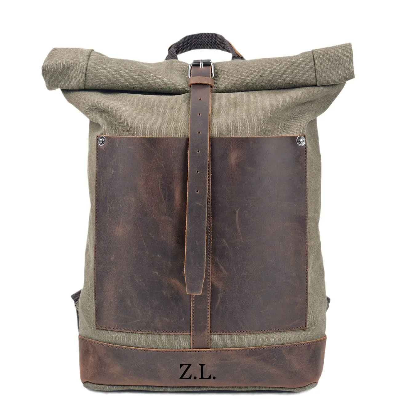 Taw Rolltop Backpack,Waxed Canvas Leather Backpack,Vintage Reclaimed Leather Backpack