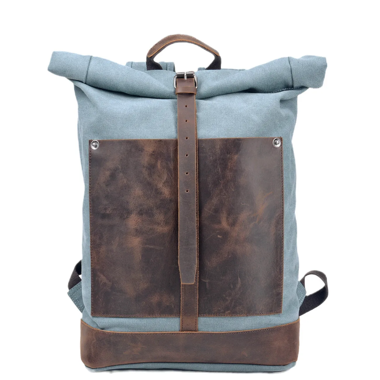 Taw Rolltop Backpack,Waxed Canvas Leather Backpack,Vintage Reclaimed Leather Backpack