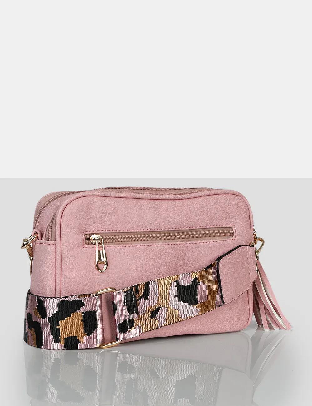 The Casey Baby Pink Animal Print Strap Zip Up Crossbody Bag