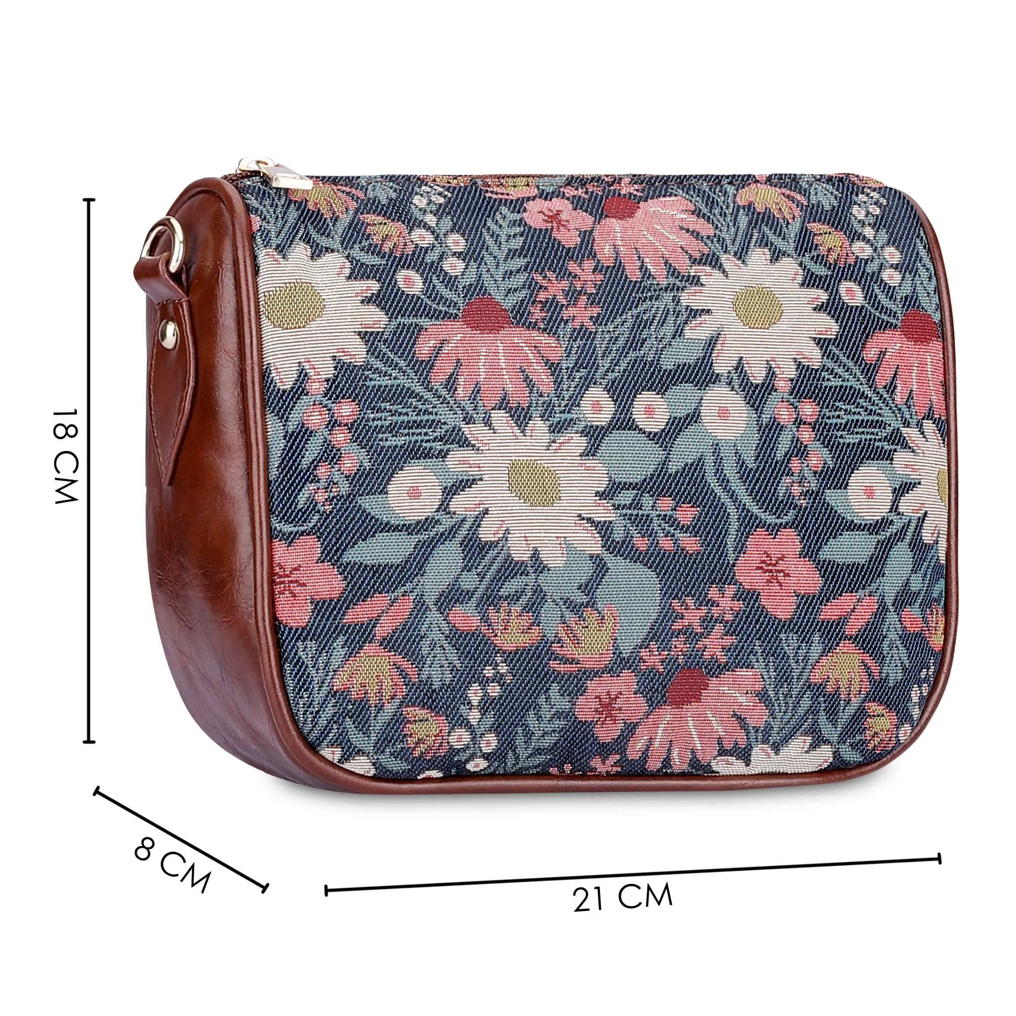 THE CLOWNFISH Garnet Series Tapestry Fabric Crossbody Sling Bag for Women Ladies Single Shoulder Bag Shoulder Belt (Purple -Floral)