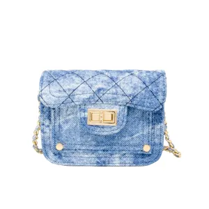 Tie Dye Quilted Denim Handbag: Blue