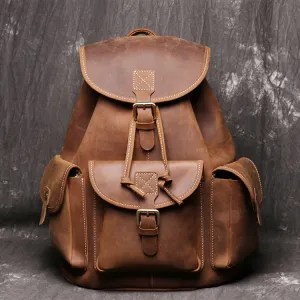 Unisex Full Grain Leather Backpack Women's Drawstring Backpack Handmade Genuine Leather Large Laptop Bag Gifts For Christmas