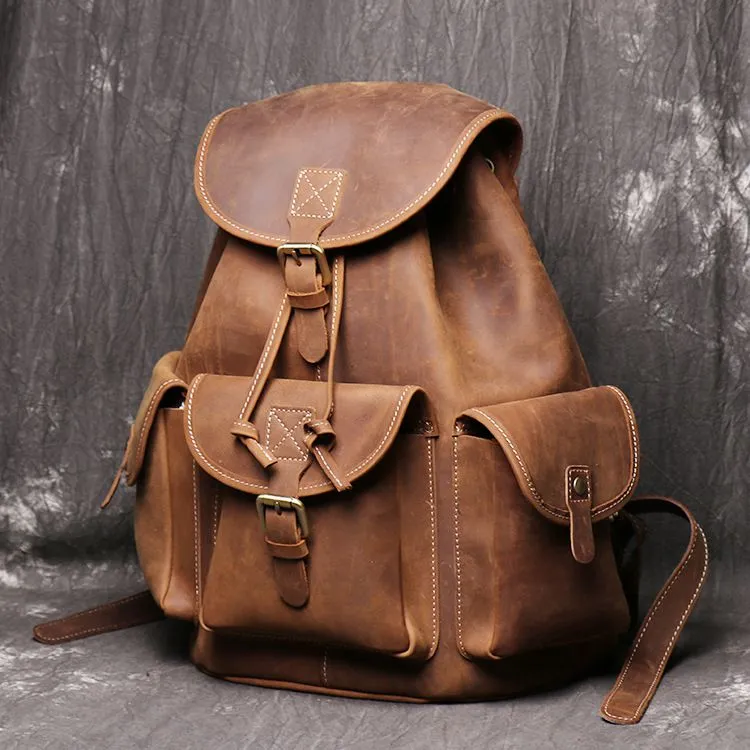 Unisex Full Grain Leather Backpack Women's Drawstring Backpack Handmade Genuine Leather Large Laptop Bag Gifts For Christmas